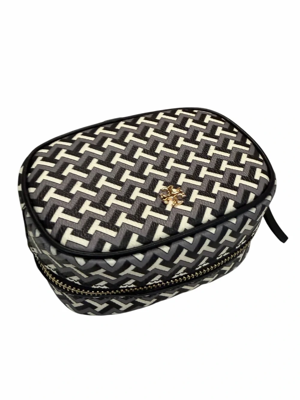 Tory Burch T-Zag Cosmetic Make-up Jewelry Bag Case Geometric Pattern NWOT